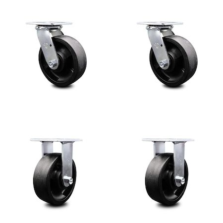 6 Inch Glass Filled Nylon Caster Set With Roller Bearings 2 Swivel 2 Rigid SCC